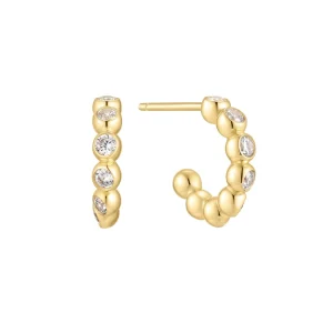 Gold Bezel Beaded Huggie Hoop Earrings for Subtle Elegant Style