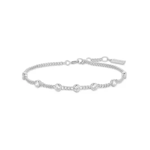 Silver Multi Station Bracelet Elegant Layered Round Stone Design