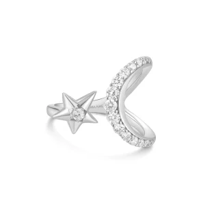 Silver Moon and Star Adjustable Ring for Whimsical Celestial Style