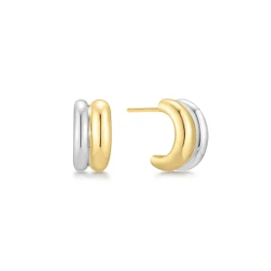 Two Tone Huggie Hoop Earrings Modern Duet Style by Ania Haie