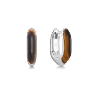 Ania Haie Silver Tiger Eye Hoops Stylish Modern Statement Jewelry