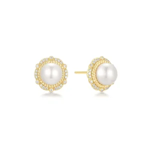 Gold Shell Pearl Bloom Stud Earrings Luxury Modern Statement Jewelry