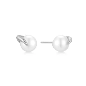 Silver Pearl Claw Stud Earrings Modern Trendy Design for Women
