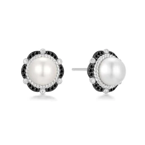 Two Tone Shell Pearl Stud Earrings Modern Luxury Statement Jewelry