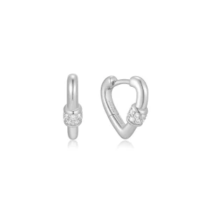 Silver Mini Heart Huggie Hoop Earrings Trendy Lightweight Design