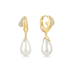 Gold Shell Pearl Hoop Earrings Trendy Affordable Luxury Design