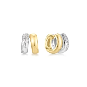 Two Tone Huggie Hoop Earrings Sparkle with Modern Luxury Style