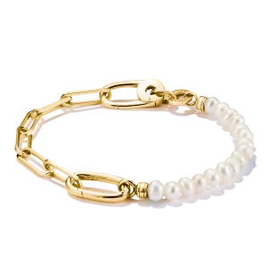 THOMAS SABO Connect Charm Bracelet Paperclip with Pearls Gold