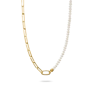 THOMAS SABO Connect Charm Necklace Paperclip with Pearls Gold