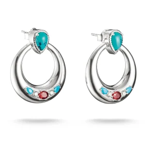 THOMAS SABO Half-Hoop Earrings with Turquoise, White & Red Stones
