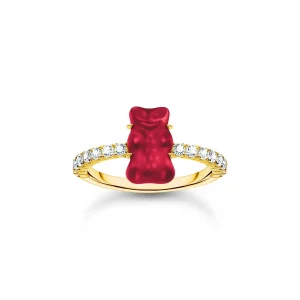 THOMAS SABO Ring with red mini sized goldbears and zirconia