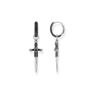 THOMAS SABO Single hoop earring with sword & black stones