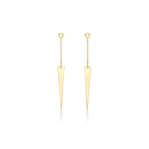 9K Yellow Gold Solid Spear Drop Chain Earrings