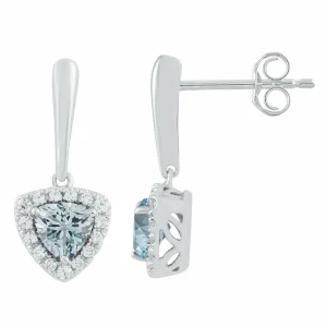 Aquamarine Earrings With 0.20ct Diamonds In 9K White Gold