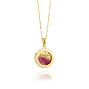 Rachel Jackson Small Deco Sun Amulet Birthstone Necklace Ruby