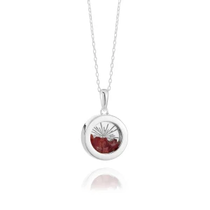 Rachel Jackson Small Deco Sun Amulet Birthstone Silver Necklace Garnet