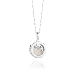 Rachel Jackson Small Deco Sun Amulet Birthstone Silver Necklace Rock Crystal