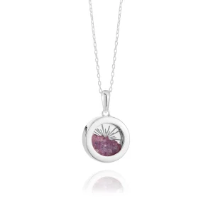 Rachel Jackson Small Deco Sun Amulet Birthstone Silver Necklace Amethyst