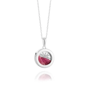 Rachel Jackson Small Deco Sun Amulet Birthstone Silver Necklace Ruby