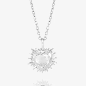 Rachel Jackson Electric Love Birthsone Heart Necklace Silver APRIL