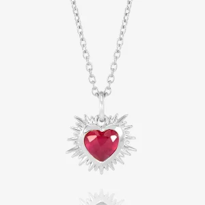Rachel Jackson Electric Love Birthsone Heart Necklace Silver JULY