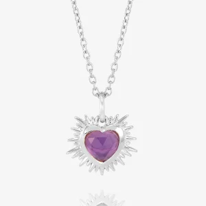 Rachel Jackson Electric Love Birthstone Heart Necklace Silver FEBRUARY