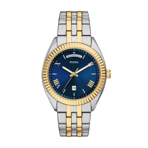 Fossil Three Hand Two Tone Stainless Steel Blue Dial Watch FS6141