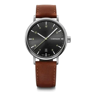 Wenger Urban Classic Black Dial Brown Leather Watch 01.1731.115