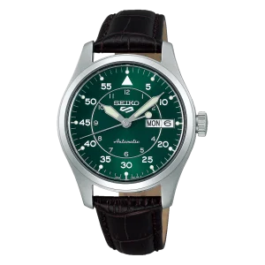 Seiko Automatic Sports Green Dial Brown Leather Strap Watch SRPJ89K