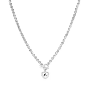45cm T-Bar Heart Pendant Belcher Necklace in Sterling Silver