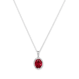 45cm Oval Created Ruby Necklace with 0.18tw of Laboratory-Grown Diamonds in Sterling Silver and Platinum
