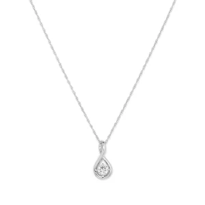 45cm Solitaire Swirl Pendant Necklace with 0.16tw of Laboratory-Grown Diamonds in Sterling Silver with Rhodium Plating