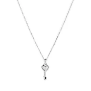45cm Heart Key Pendant Necklace with 0.01tw of Laboratory-Grown Diamonds in Sterling Silver and Platinum