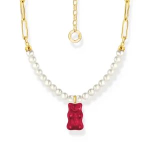 THOMAS SABO Link necklace with red goldbears & freshwater pearls