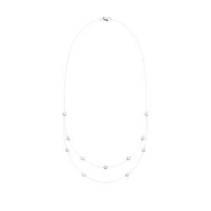 46cm Multi Layered Bezel Necklace with 1.00tw of Laboratory-Grown Diamonds in Sterling Silver and Platinum