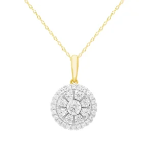 45cm Composite Halo Necklace with 0.50tw of Diamonds in 9kt Yellow Gold