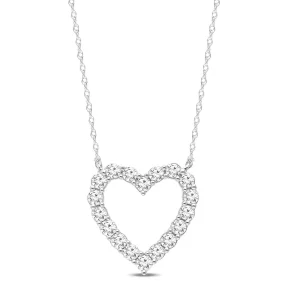 45cm Heart Shaped Pendant Necklace with 1.00tw of Laboratory-Grown Diamonds in Sterling Silver and Platinum
