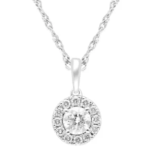 45cm Halo Solitaire Pendant Necklace with 0.25tw of Laboratory-Grown Diamonds in Sterling Silver and Platinum