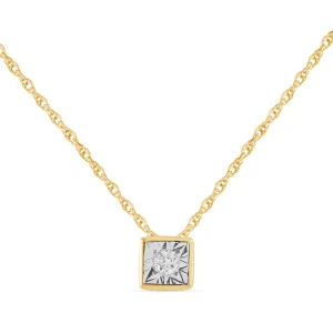 45cm Diamond Set Bezel Cushion Necklace in 9kt Yellow Gold