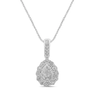 45cm Fancy Pear Shape Necklace with 0.15tw of Diamonds in Sterling Silver