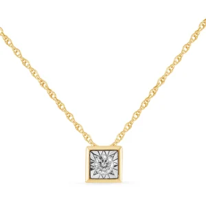 45cm Diamond Set Bezel Cushion Necklace in 9kt Yellow Gold