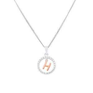 H Initial Open Circle Necklace with Cubic Zirconia in Sterling Silver