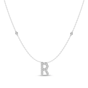 Brilliant Claw Initial R Slider Necklace with 0.40tw of Laboratory-Grown Diamonds in Mirage Sterling Silver and Platinum