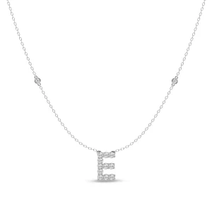 Brilliant Claw Initial E Slider Necklace with 0.40tw of Laboratory-Grown Diamonds in Mirage Sterling Silver and Platinum