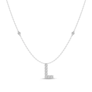 Brilliant Claw Initial L Slider Necklace with 0.40tw of Laboratory-Grown Diamonds in Mirage Sterling Silver and Platinum