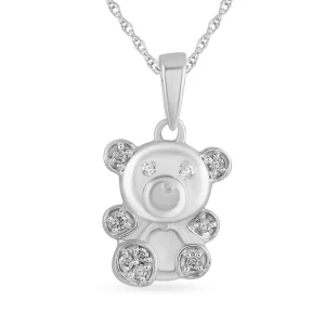 Children's Teddy Bear Necklace with 0.05tw of Diamonds in Sterling Silver