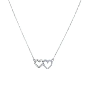45cm Double Open Heart Necklace with Cubic Zirconia in Sterling Silver
