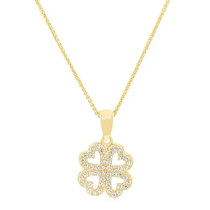 Cubic Zirconia Clover Pendant  Necklace in 9kt Yellow Gold