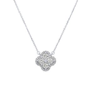 45cm Cubic Zirconia Halo Clover Necklace in Sterling Silver
