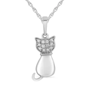 Children's Sitting Cat Necklace with 0.05tw of Diamonds in Sterling Silver